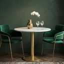 Round Modern Dinning Table 30 inches Bistro Tulip Table with White Faux Marble top Gold Sturdy Metal Frame,Easy Assemble,Diameter 30in*H28.54in