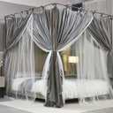 4 Corners Post Princess Curtain Bed Canopy Double Layer Cozy Mosquito Net Mesh and Cloth for Girls Adults Bedroom Decoration (Double-Grey/White, 53" W*78" L*82"*H/(Full))