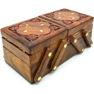 Wooden Jewelry Organizer - 3 in 1 Jewelry Box with Multiple Compartments for Rings, Necklaces, Earrings - Elegant Design for Home Storage and Gifts for Women - Durable and Stylish