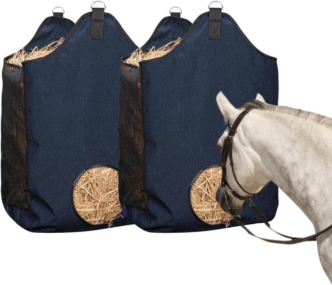 2 Pcs Hay Bags for Horse, Large Capacity Feeding Bag, Goat Hay Feeder, Hay Nets for Sheep, Open Feed Hole Hay Feeder for Slow Feeding (Small Blue)