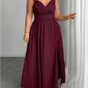 OYOANGLE Women's Plus Size Lace Trim Sleeveless Maxi Dress Wrap V Neck High Slit Formal Evening Dresses (Burgundy, XX-Large Plus)
