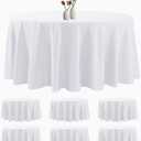 6 Pack Round Tablecloth 120 Inches White Table Cloth Stain and Wrinkle Resistant Washable Polyester Fabric Table Cover for Party, Wedding and Banquet Decoration