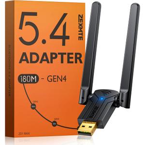 ZEXMTE 5.4 USB Bluetooth Adapter for PC, Plug & Play Bluetooth Transmitter & Reciver, EDR & BLE, High Gain Antenna, 590FT / 180M Long Range for PC Windows 11/10/8
