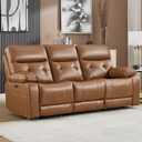 CANMOV Genuine Leather Power Recliner Sofa,3 Seater Reclining Sofa with Comfortable Arms and Back,Modern Electric Recliner Couch Set with Hidden Cup Holders,USB Port for Living Room,Brown