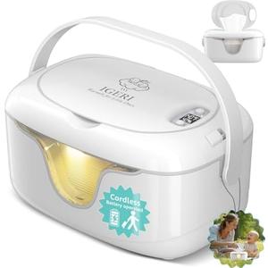 IGERI Portable Wipe Warmer and Wet Diaper Wipes Dispenser Cordless Battery Operated Travel Wetwipe Warmers Rechargeable with Nightlight Temperature Control