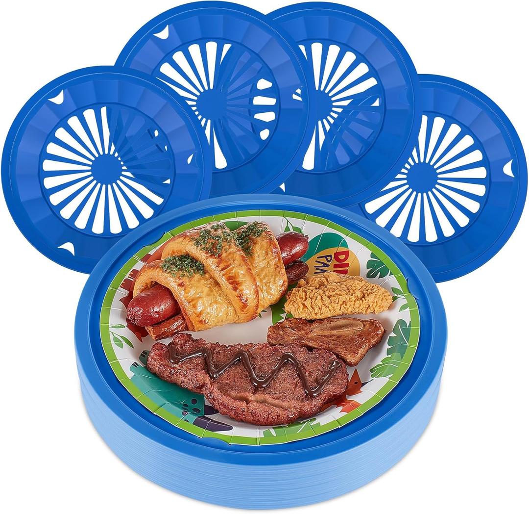 Tessco for you 12 Pcs Reusable Plastic Paper Plate Holders 10 Inch Heavy Duty Plastic Paper Plate Holder Set with Snap in Grooves for 9 Inch Plates, Dishwasher Safe for Picnic Party BBQ (Dark Blue)