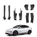 SHINELINERS Door Sill Protector 8-Piece Set for Tesla Model Y Juniper Accessories 2025 2026, Carbon Fiber Pattern ABS Car Door Guard Cover with Tool-Free Magic Hook Backing (Not for Standard)