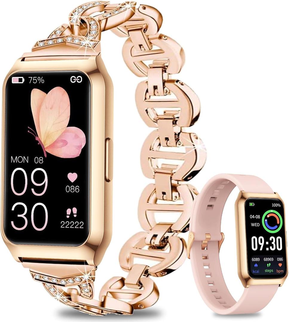 GADIXY Fitness Tracker, Smart Watch 7 Day+ Battery with 24/7 Heart Rate/Step/Calories, Activity Tracker, Aluminium Case, Blood Oxygen Sleep Monitor,IP68 Fitness Watches for Women Android & iOS (Gold+Pink)