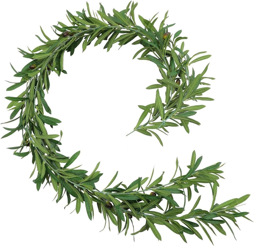 U'Artlines 2Pcs Total 12 Ft Artificial Olive Leaf Vine Garland Faux Olives Branch Hanging Greenery Ivy Garland with Fake Fruits for Wedding Backdrop Home Office Garden Wall Door Decor