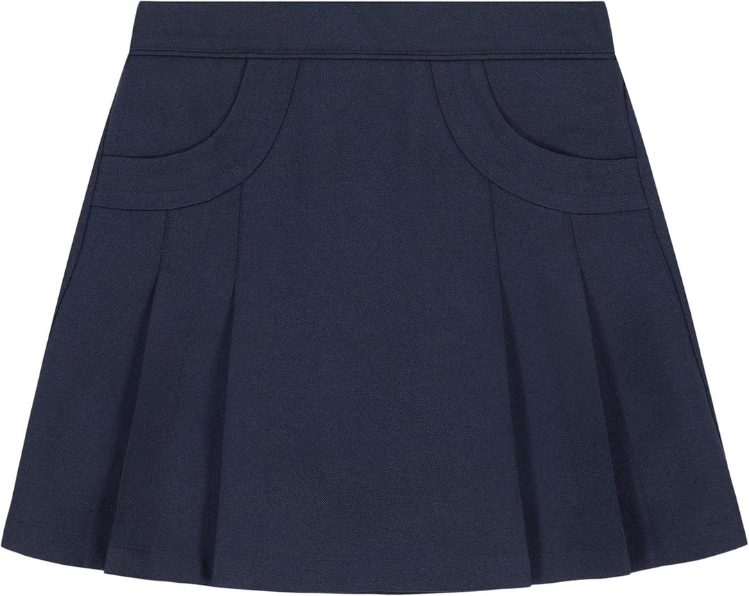 Nautica Girls' School Uniform Pleated Pull-on Scooter Skirt with Undershorts, Knit Waistband & Functional Pockets (Blue, M)