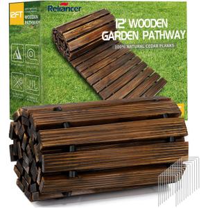 RELIANCER 12' Wooden Garden Pathway,Outdoor Roll Out Cedar Straight Walkway,Patio Path Decorative Garden Boardwalk Walkways,Weather-Resistant Roll Up Beach Wood Road Floor,Wedding Party Pathwaysc