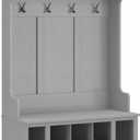 Bush Furniture Woodland 40W Hall Tree and Shoe Storage Bench with Shelves in Cape Cod Gray, Cubbies and Coat Hooks for Foyer, Mudroom, or Entryway