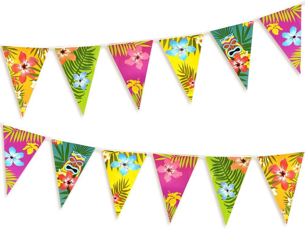 FEPITO 6 Pack Hawaiian Bunting Banner Luau Party Tropical Party Bunting Totally 18 Meters