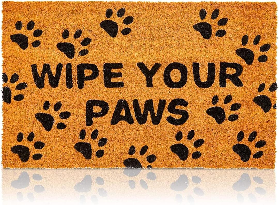 Juvale Wipe Your Paws Doormat - Coir Door Mat with PVC Backing - Outdoor Mats for Back Door - Funny Welcome Rug for Dog Lovers - 17"x 30", Brown