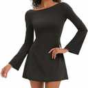 Topcloset Women's Tennis Dress Open Back Long Sleeve Dress Flare Mini Dresses Party Club Dress Size:M