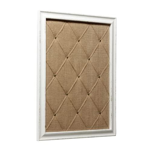 Antique White Linen Fabric Pin Board, 21"×27" Message Board Wall Decor, Burlap Bulletin Board Picture Memo Board, Large Cork Boards for Walls with Frame, Vision Board for Farmhouse Home,Office Decor