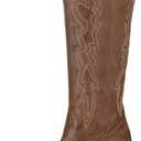 IDIFU IN3 Cowboy Boots for Women Cowgirl Knee High Western Embroidered Booties Side Zipper Low Block Chunky Heel Pull on Pointed Toe Tall Booties Comfy Dress Long Boots, US 9