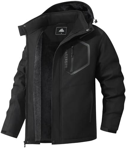 MAOYSSEN Men's Mountain Ski Jacket Winter Snow Coats Waterproof Warm Fleece Lining Jacket Parka with Hooded, XXL
