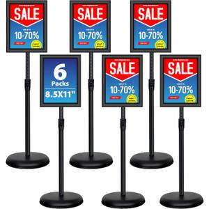 6Packs 8.5x11 Inch Adjustable Pedestal Poster Sign Stand, Heavy Duty Floor Standing Sign Holder Stand Aluminum Snap Open Frame for Vertical and Horizontal View Sign Displayed(Black)