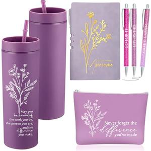 Funnymoom 6 Pcs Valentines Office Coworkers Appreciation Gift Set for Lady Women Thank You Gift Bulk for Employees 16 oz Plastic Tumbler Makeup Bag Journal Pens for Staff, Team, Teacher, Nurse