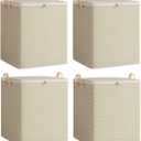 NEXBRILANT 4PCS Storage Bins with Lids, Storage Bags, Non Woven Gray Corrugated Texture,110l/150l/220l, Spacious and Versatile, Double-Layered Thicken Fabric, Waterproof Foldable (20X20X20IN)