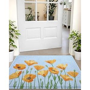 LUMI Spring Floral Door Mat, Low Profile Thin Mesh Doormats, Dirt Trapper Stain Resistant Welcome Mats, Waterproof Outside Mat for Home Decor, 18"x30", Daisy