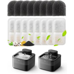 oneisall 8PCS Replacement Filters & Sponges for 2.2L 3.2L Wireless Fountain