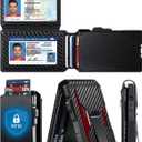 5 x [High-Capacity] Wallet for Men with 2 ID Windows, 15-18 Credit Card Holder, Smart Pop-Up Bifold RFID Blocking Metal Case, Tactical Compact Wallet, Money Clip, Birthday Gifts for Him, Mens Front Pocket