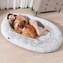 Giant Human Sized Dog Bed for Adults and Pets, 74"x50"x12" Pressure Relieving Memory Foam for Ultimate Comfort, Waterproof & Machine Washable Cover, Family Bedroom Lounger, Grey White