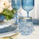 Stemless Goblets 12oz Blue Gold Rim Case of 48 (8 packs x 6), Large