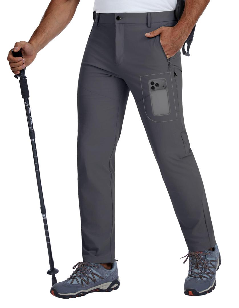 BLUE CHILL Mens Hiking Pants with 4 Zipper Pockets Dark Grey 32W30L (Gray)
