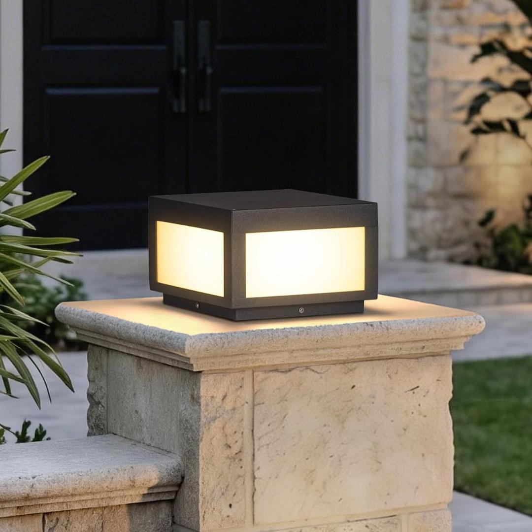 MVBT Outdoor Post Lights Hard Wired, 9.8" Pillar Lights Waterproof, AC100-240V LED Column Lamp, Electric Modern Fence Deck Cap Lantern 3000K Lighting for Patio Garden Driveways Entrances Posts