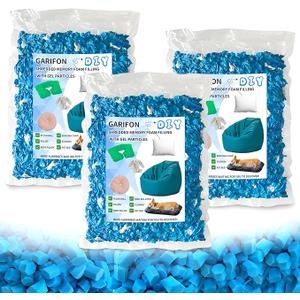 15lbs Bean Bag Filler, Pillow Filler Stuffing, Bean Bag Filling, Shredded Memory Foam Filling, Punching Bag Filler, Foam Refill for Pouf/Ottoman Stuffing/Boxing Bag,Added Gel Particles (Electric Blue & White)