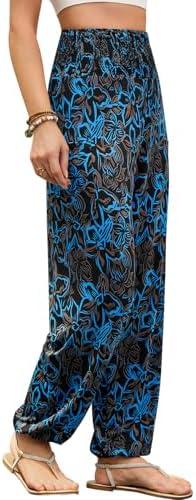 QIANXIZHAN Women's Harem Pants, High Waist Yoga Boho Trousers with Pockets Size S