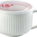 Oversized Soup Bowl with Handle, 38oz Microwave Ramen Bowl with Lid, Jumbo Soup Mug for Ramen, Noodle, Cereals, Soup Container with Lid, Dishwasher Safe - (White)