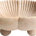 Large Decorative Bowl decor, Scalloped Pedestal Bowls for Modern Home Decor,Ruffle Decor,Stylish Key Bowl for Entry Table,Decorative Fruit Bowl for Kitchen Counter, Artificial Stone Beige