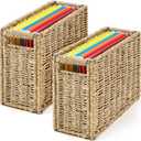 2 Pcs Seagrass Hanging File Box 14.5 x 6 x 10.8 Inch Collapsible Portable Decorative Filing Basket, Letter Size Woven File Organizer Decorative Storage Basket for Home Office Document Filing Decor