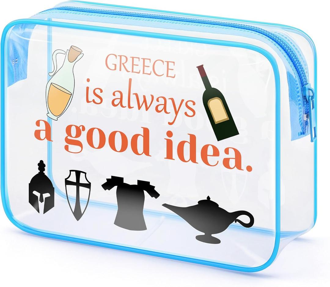 3 x Greece Gift for Women Clear Makeup Bag Greece Travel Gifts Greece Themed Gift Cosmetic Bag Greece Travel Essentials Gifts Greece Souvenir Bag Christmas Birthday Gifts for Greece Lover Friend Girls