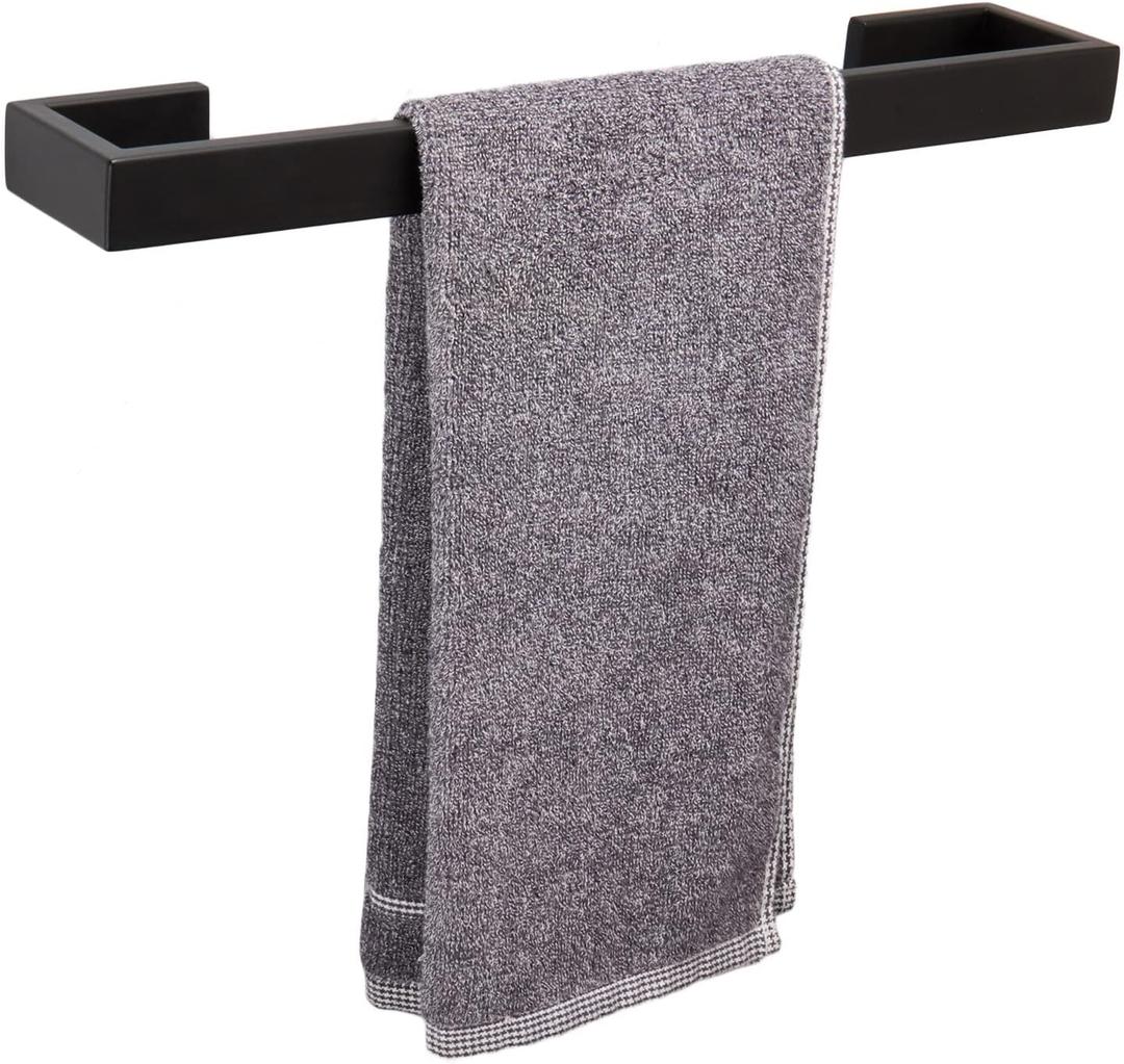 TocTen Bath Towel Rack - Square Base Thicken SUS304 Stainless Steel Bar for Bathroom, Bathroom Accessories Rod Heavy Duty Wall Mounted Holder (Matte Black, 16 Inch)
