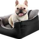 Downluxe Dog Car Seat - Detachable & Machine Washable Booster Seat with Pockets, Waterproof Travel Bed for Small Dogs Up to 25lbs, Dark Grey