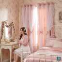 PONY DANCE Pink Blackout Curtains for Nursery, Double Layer Bow Curtains with Ruffle Sheer Overlay for Girls Bedroom, Cute Shabby Chic Kids Toddler Room Decor Drapes Coquette Style, 52x84 inch, 2 PCs