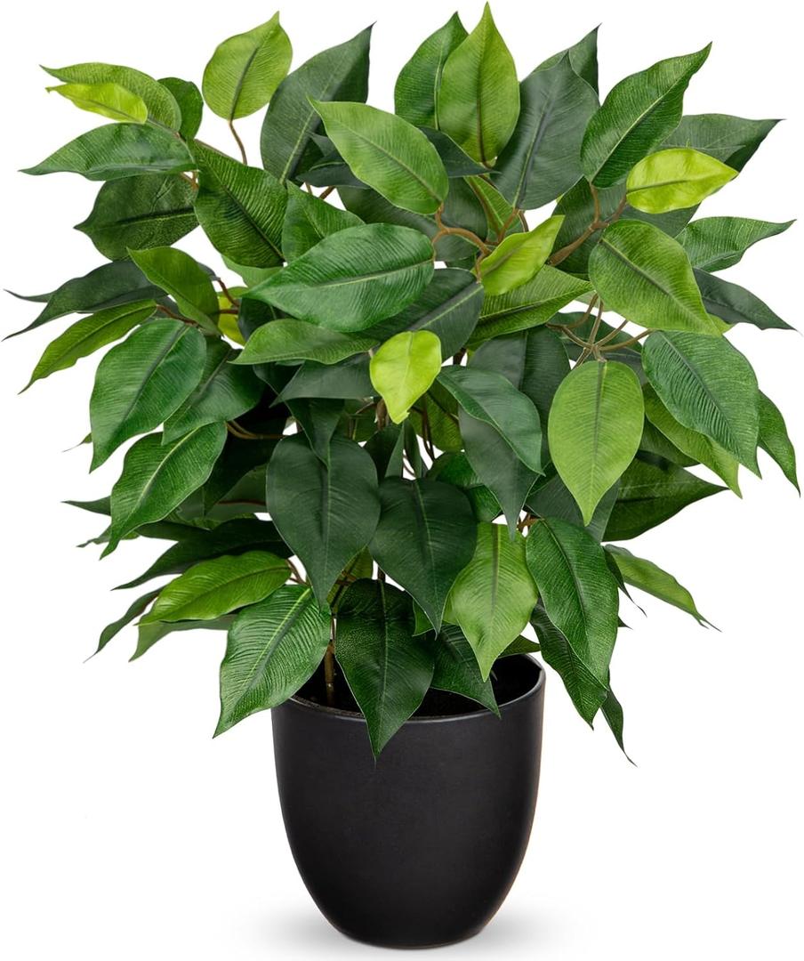 Fake Plant 15.7" Artificial Plants Indoor Small Ficus Potted Plants Silk Plants Faux Topiary Plant for Home Bathroom Bedroom Dining Room Kitchen Window Shelf Desk Centerpieces Tabletop Decor (Green)