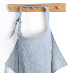 Blissful Diary Muslin Nursing Cover for Breastfeeding, Breathable Breastfeeding Cover up with Arch Neckline for Women, Nursing Apron (Light Blue)