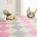 Foam Play Mat for Baby, 0.4 Inch Thick Foam Interlocking Floor Mats, Soft Non-Toxic Baby Playmat, Solid Colored Puzzle Play Mat Kids Floor Mats for Toddler, 16 Tiles(White/Light Gray/Pink)