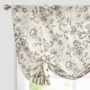jinchan Tie Up Valance Curtain Floral Linen for Windows Farmhouse Valance 45 Inch Botanical Short Window Treatment Adjustable Length for Kitchen Living Room Light Filtering 1 Panel Black on Linen