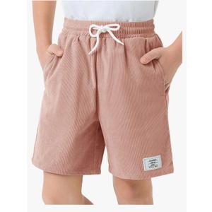 Haloumoning Boys Corduroy Shorts Kids Casual Elastic Waist Drawstring Summer Shorts with Pockets 5-14 Years, Size 160 (13-14Y)