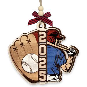 2 x Baseball Christmas Ornament 2025 - Xmas Gifts for Baseball Players, Lovers, Team, Coach, Sports Fan Gifts for Boys, Kids, Men, Son, Brothers - Wooden Ornaments Tree Decorations