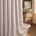Farmhouse Shower Curtain with Ruffle Hem Linen Shower Curtains for Bathroom Country Vintage Rustic Natural Fabric, Cream-Brown Stripe 72" W x 78" L
