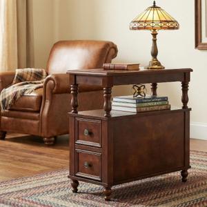 Tribesigns Cherry Finish Wood End Table with 2 Drawers, Mid-Century Wooden Slim Side Table Nightstands with Storage Shelf, Accent Table for Living Room, Easy to Assemble, Small, 26.38"LX14.57"WX18.11"H