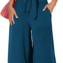 PRETTYGARDEN Women's Summer 2 Piece Outfits 2026 Cap Sleeve V Neck Belted Crop Tops Wide Leg Pant Sets Casual Tracksuit (Blue, L)